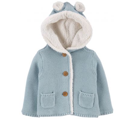 Carters Saco de Punto C/ Forro Capucha Celeste 12M