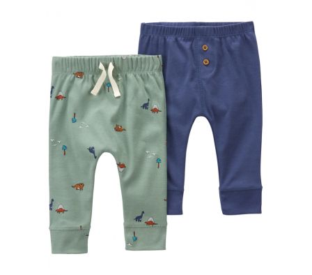 Carters Pack 2 Pantalones Azul-Verde Dino NB