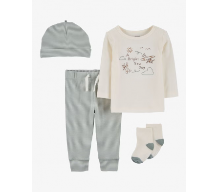 Carters Pant Remera Medias Gorro Avion 6M