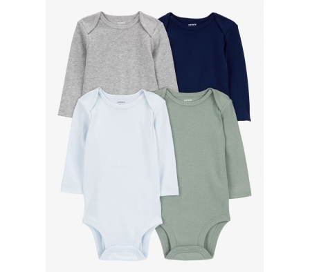 Carters Pack4 Bodies Manga Larga ALgodon Niño 6M
