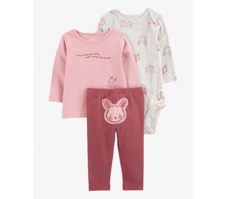Carters Set Pantalon, Remera y Body Conejo 9M
