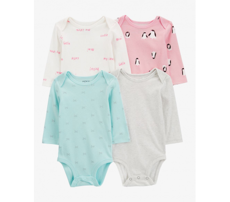 Carters Pack 4 Bodies Mangas Largas Estampados 12M