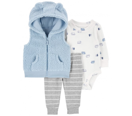 Carters Set Body, Chaleco y Pant Osos Niño 12M