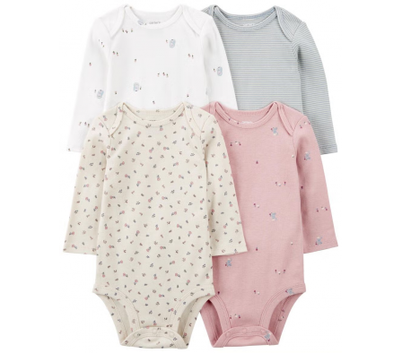 Carters Pack 4 Bodies Algodon Manga Larga Niña 12M