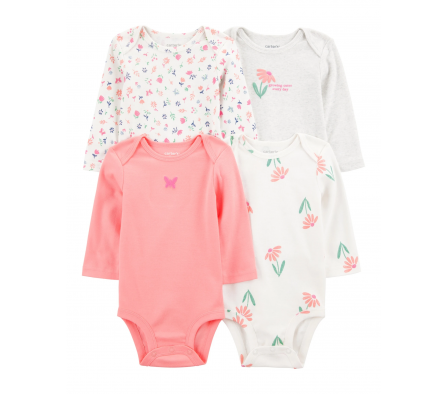 Carters Pack 4 Bodies Mangas Largas Floral 18M