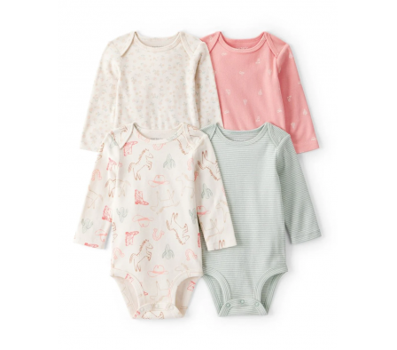 Carters Pack 4 Bodies Mangas Largas Vaqueras 9M