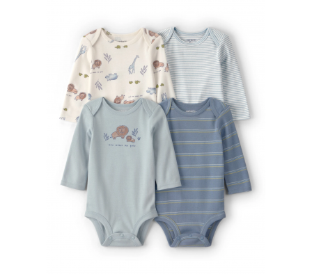 Carters Pack 4 Bodies Mangas Largas Safari 24M