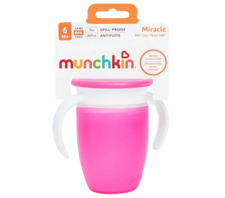 Munchkin Vaso Miracle 360 C/Asas Tapa Rosa 6m 207