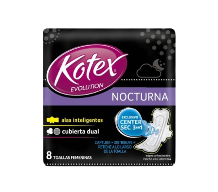 Kotex Toallas Evolution Alas Inteligentes 8 unidad