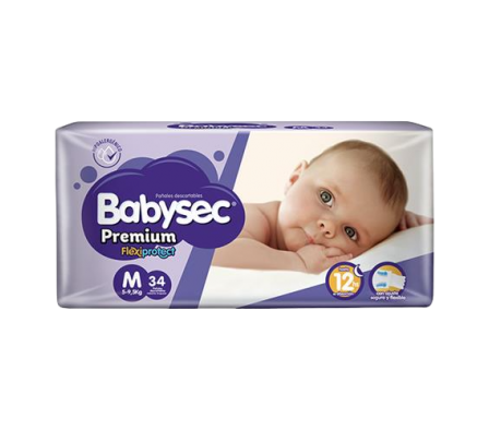 BabySec Pañal Premium M 34 Unidades.