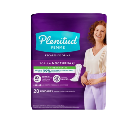 Plenitud Toalla Nocturna Antibacterial 20 unidades