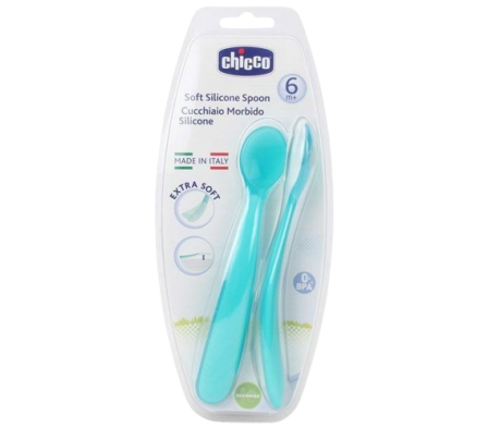 Chicco Cuchara Suave Silicona Azul 6m+ 2un
